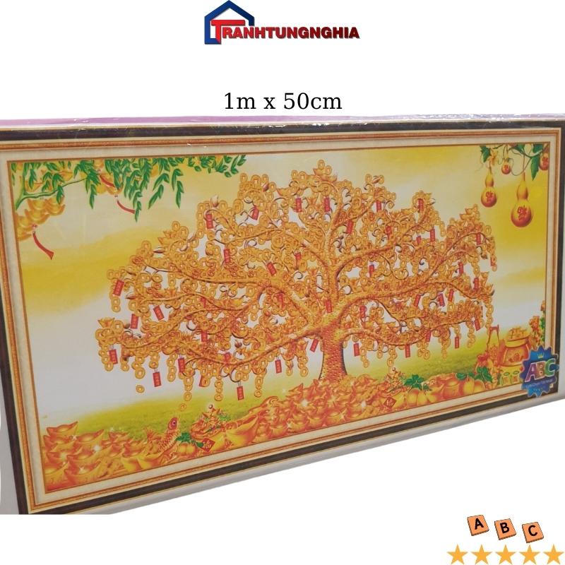 Tranh đính đá ABC cây kim tiền tài lộc (1m x 50cm)