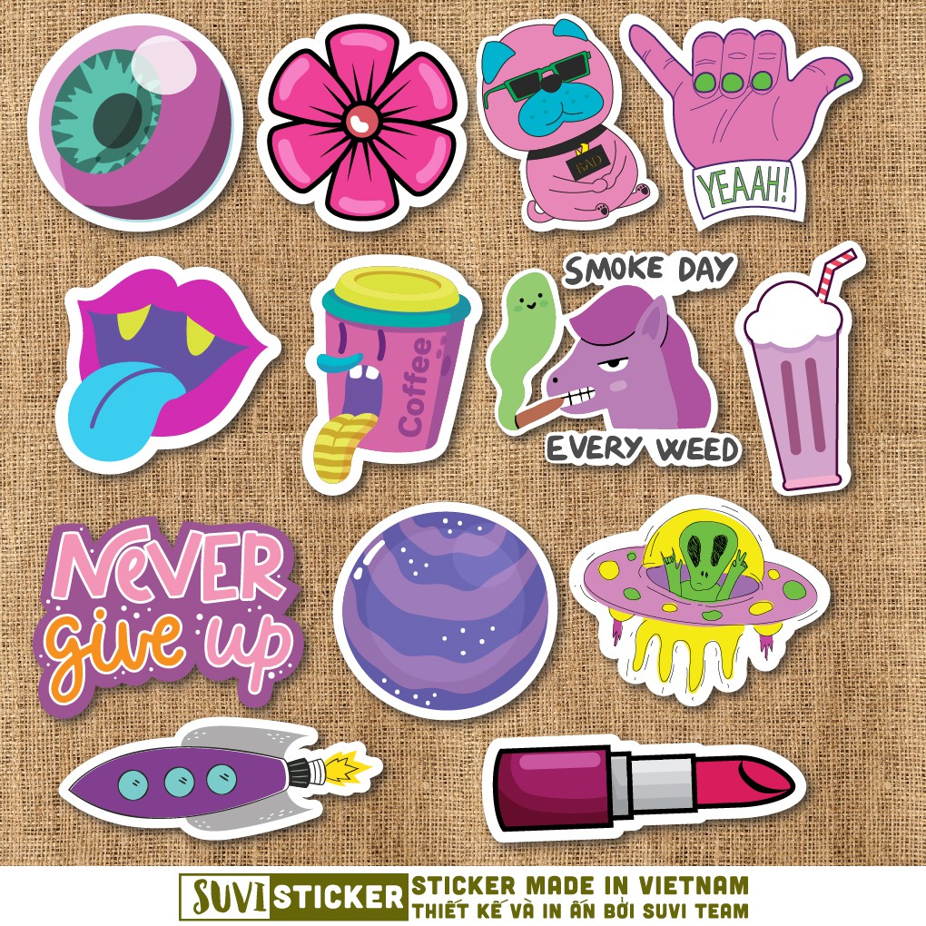 50 Sticker Màu Tím Purple chống nước sticker dán laptop, điện thoại, đàn guitar, mũ bảo hiểm, vali. MSP: C04