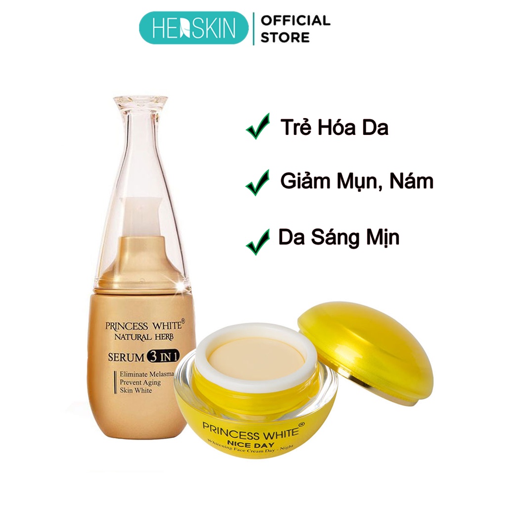 Combo Kem Dưỡng Trắng Nice Day 22gr Và Serum 3in1 Mờ Thâm 40ml Princess White HerSkin