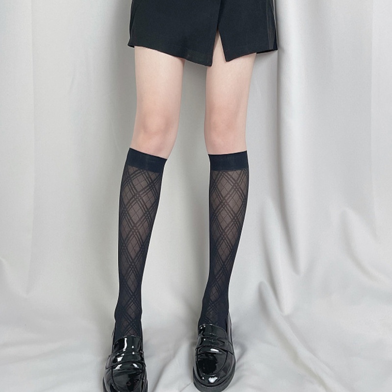 Vớ Dài Qua Gối Mỏng Họa Tiết Sọc Caro Đính Kim Cương Phong Cách Lolita Nhật Bản Cho Nữ