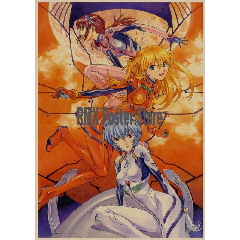 Áp Phích Giấy Kraft Nâu Hoạt Hình Evangelion Nhật Bản Trang Trí Tường Phòng Ngủ