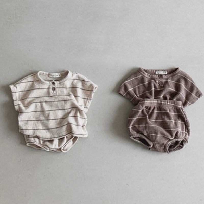 Set áo tay ngắn + quần short cotton phong cách thường ngày thời trang Hàn Quốc/ phương Tây dễ thương dành cho trẻ em