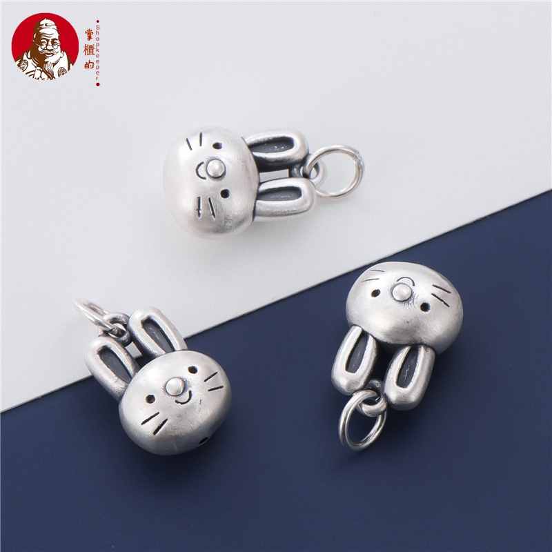 Mặt Dây Chuyền Bạc S999 Cứng Xỏ Hạt Hình Thỏ 3D DIY 2023