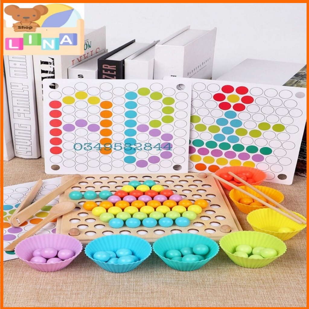 Đồ Chơi Gắp Bi Gỗ Montessori, Bộ Gắp Hạt Kèm Bát Kích Thích Sáng Tạo Cho Bé