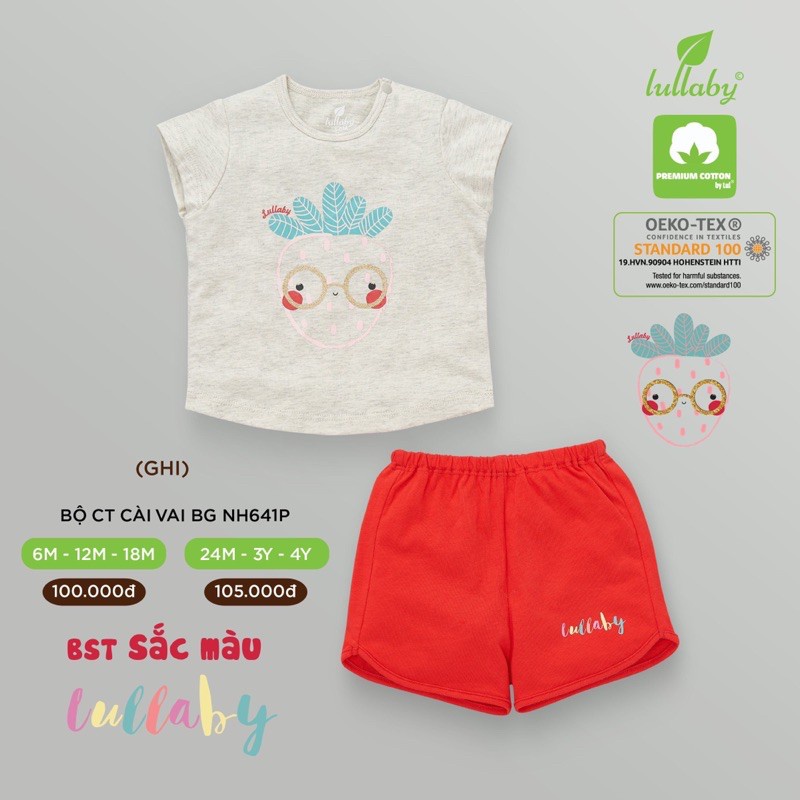 Bộ cộc tay cài vai cotton Lullaby cho bé (6m-4y)
