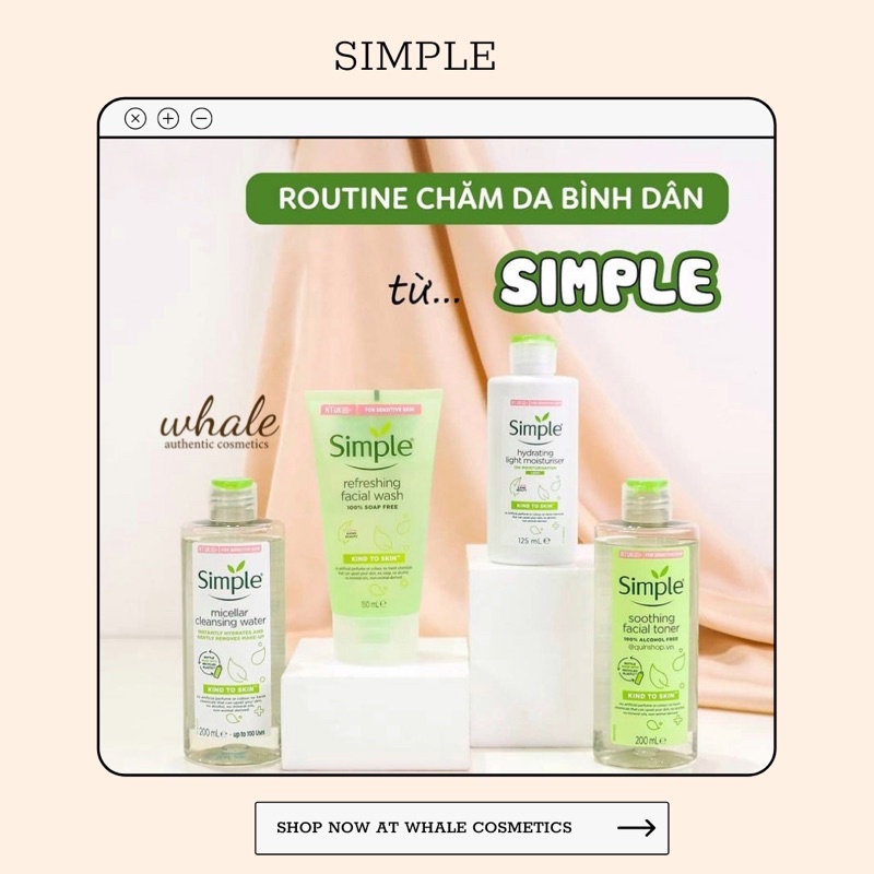 Combo simple nước tẩy trang simple 200ml + sữa rửa mặt dành cho da nhạy cảm 150ml + nước hoa hồng simple 200ml