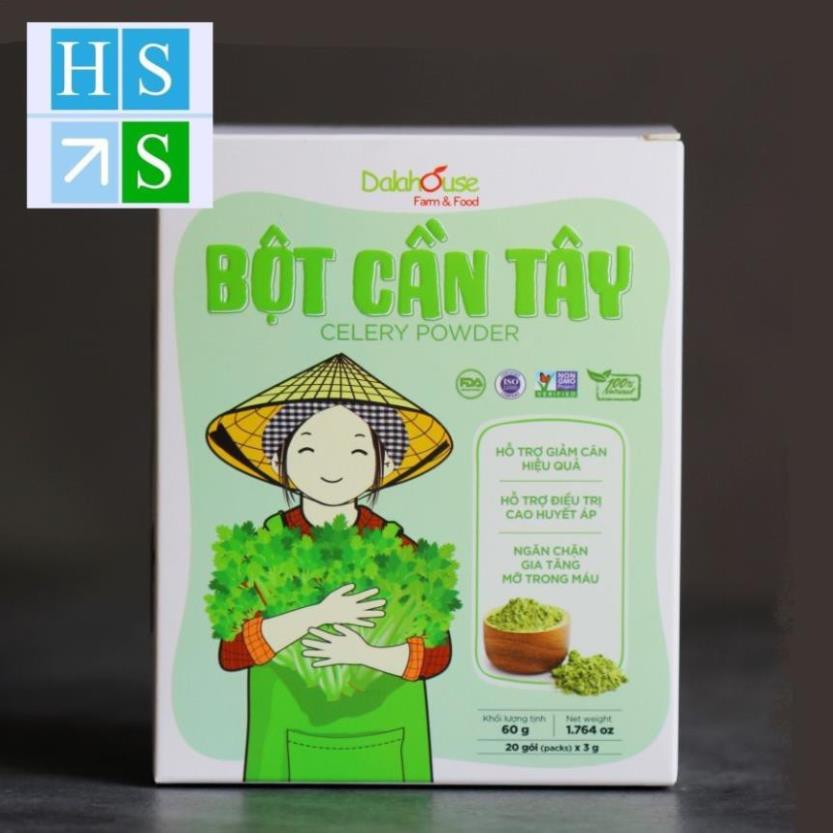 Hộp 60g (20 gói 3g) Bột cần tây nguyên chất Dalahouse - Tiện lợi cho sử dụng từng gói nhỏ - HS Shop Thủ Đức