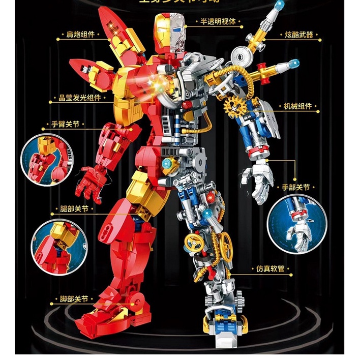 （CÓ SẴN）Đồ chơi lắp ráp mô hinh Super Hero 6069 iron king mô hình iron man nữa người có đèn led