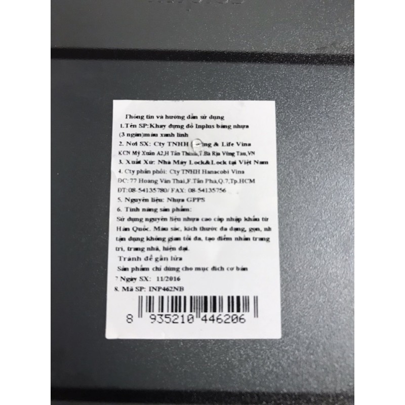 [LOCK&amp;LOCK] KHAY ĐỰNG ĐỒ 3 NGĂN INPLUS BẰNG NHỰA - INP462NB