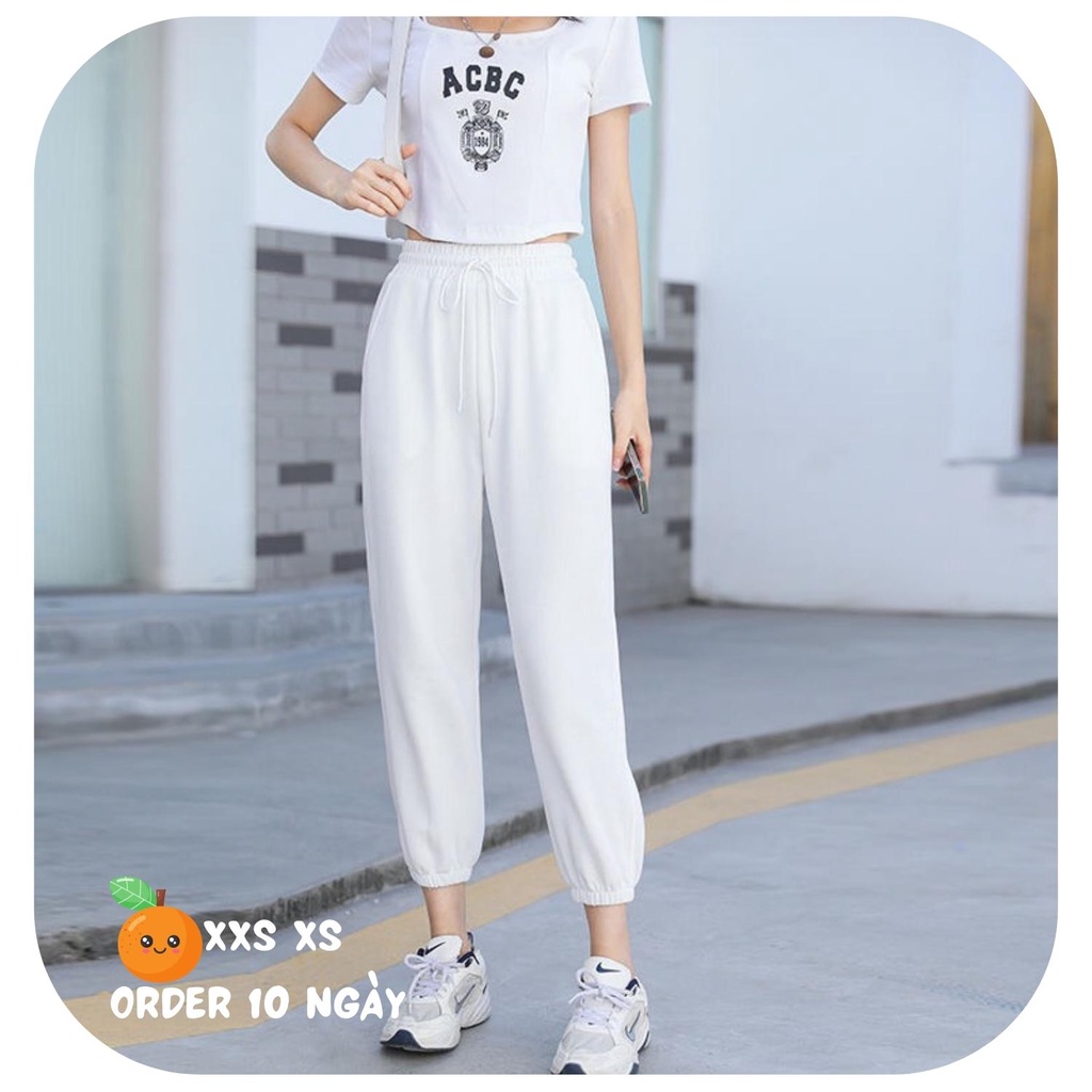 Quần jogger nữ trơn cạp chun size XXS XS cotton đứng dáng phong cách thể thao nữ eo 56