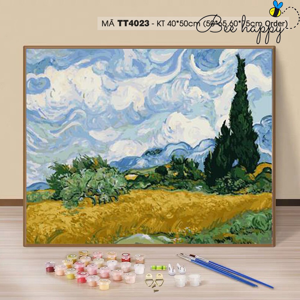 Tranh sơn dầu số hóa tự tô màu Sondausohoavn trừu tượng Van gogh Đồng lúa mì và cây bách TT4023