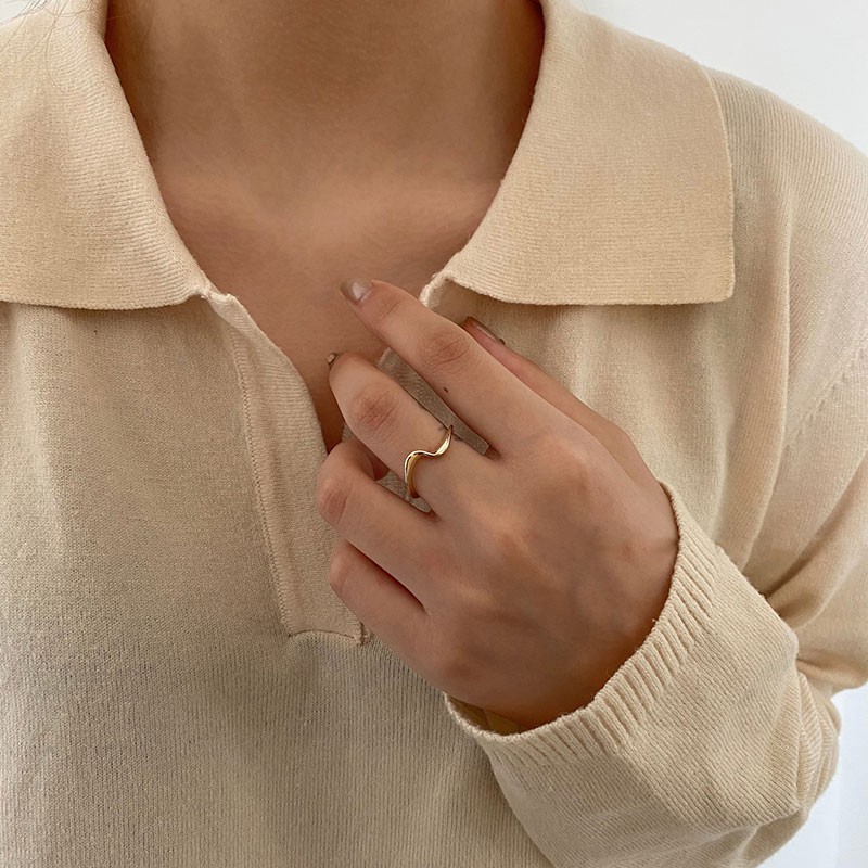 Nhẫn Kim Loại Kiểu Gợn Sóng Đơn Giản C45