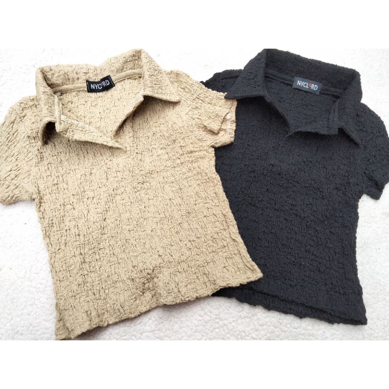 Áo croptop cổ bẻ chất liệu vải xốp nhăn