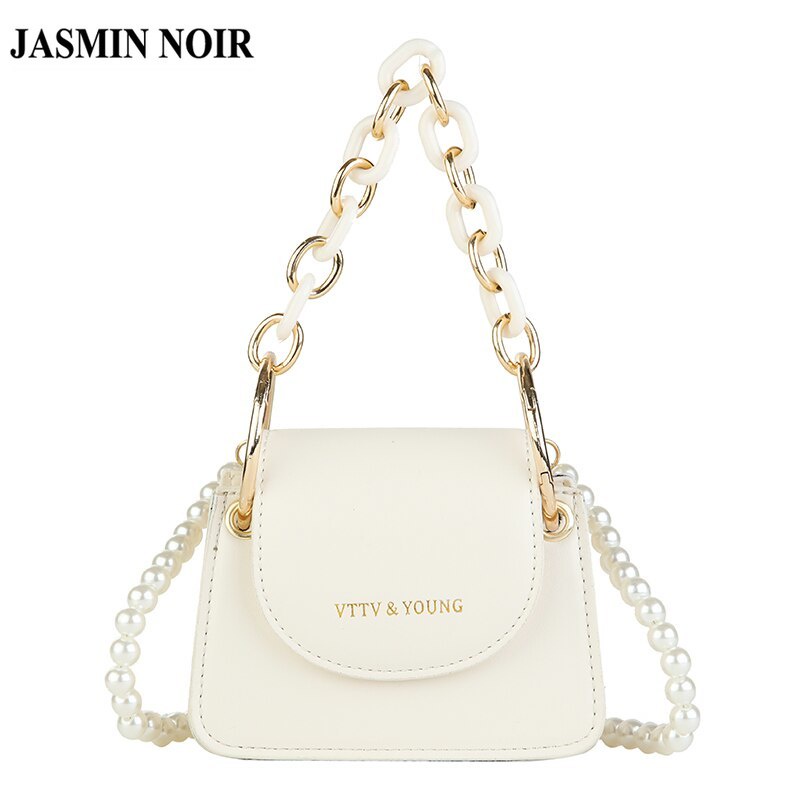 Túi Xách JASMIN NOIR Da Pu Mini Phối Dây Xích Đính Ngọc Trai Thời Trang Cao Cấp Cho Nữ