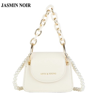Túi Xách JASMIN NOIR Da Pu Mini Phối Dây Xích Đính Ngọc Trai Thời Trang Cao Cấp Cho Nữ