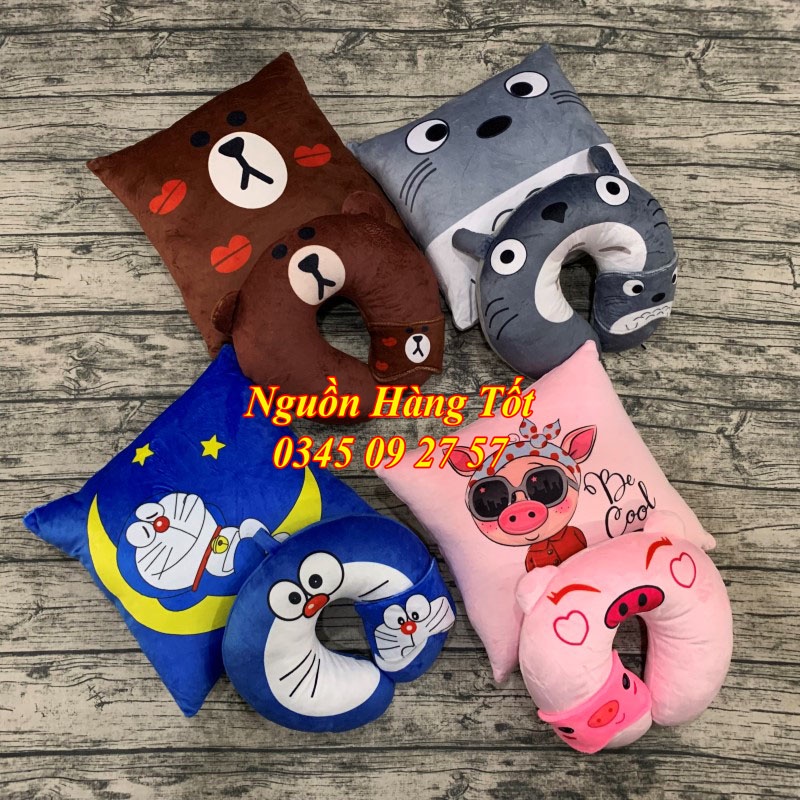COMBO 3 Món Gối Kê Cổ Chữ U, Gối Ôm Tựa Lưng, Bịt Mắt Ngủ - Dùng Cho Văn Phòng, Du Lịch, Ô Tô, Đi Tàu Xe