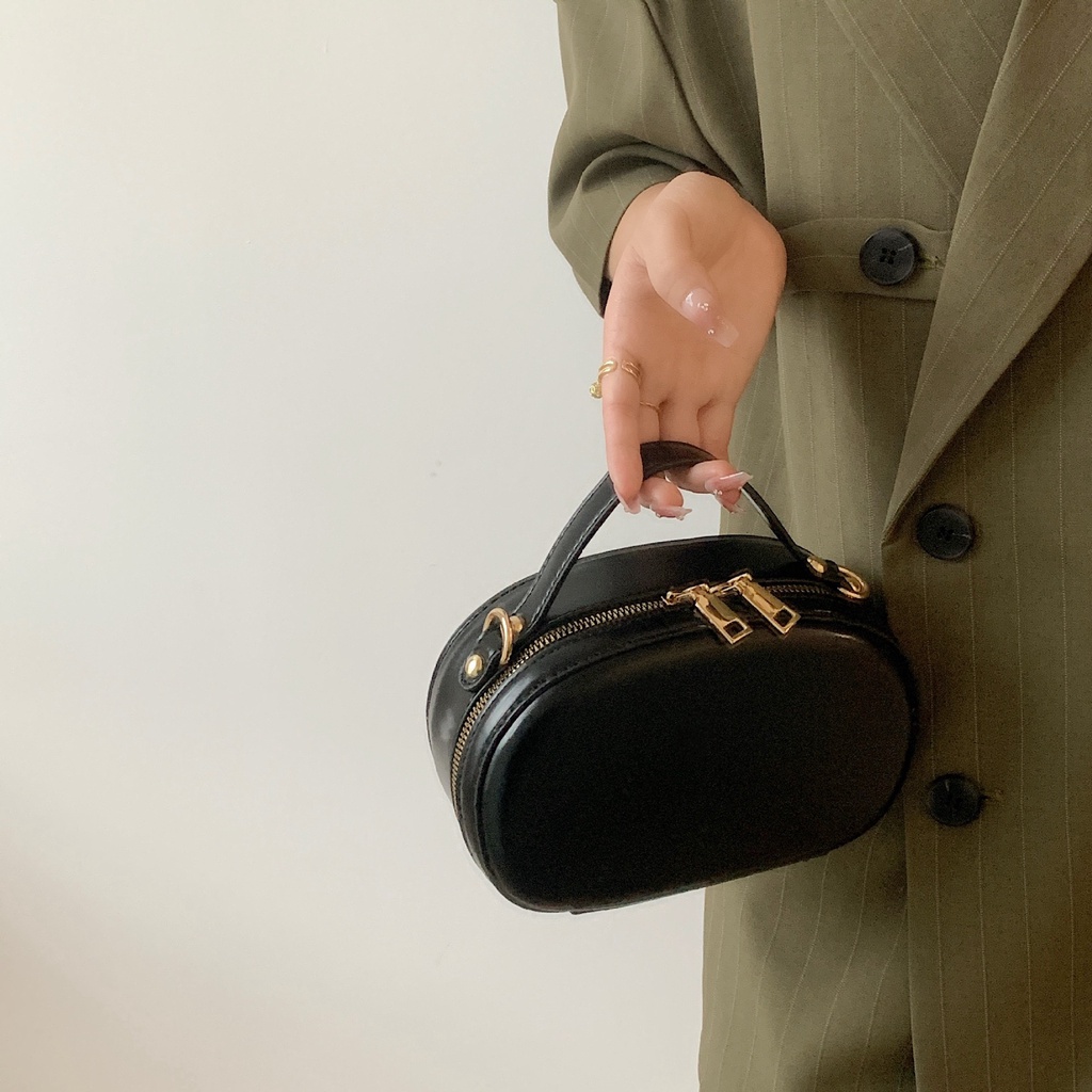 Túi Xách Tròn Đeo Chéo mini Màu Trơn Thời Trang Châu Âu Cho Nữ