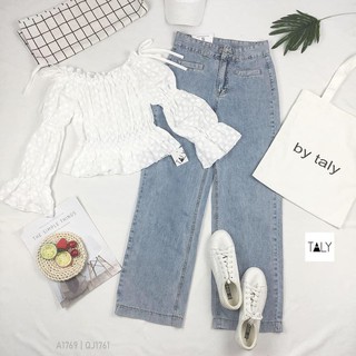 Quần jean ống suông 2 túi giả trước 10062