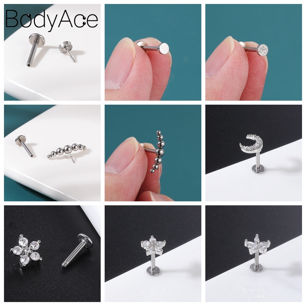 1 Set Khuyên Tai Bằng Thép Không Gỉ Đính Đá Zircon Thời Trang