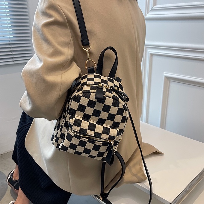 Balo thời trang nữ mini nhỏ nhắn dễ thương họa tiết kẻ ô HH 349