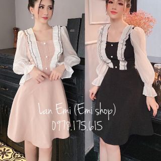 Đầm cổ vuông tay phồng