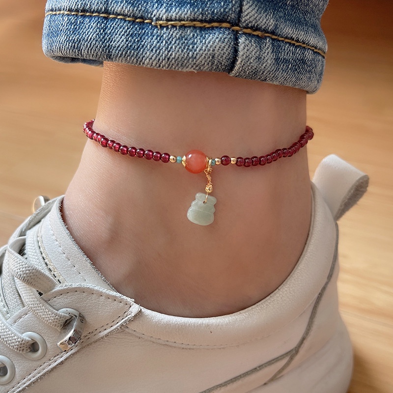 [Hàng Mới Về] Lắc Chân Dạng Treo Hạt Garnet Nhỏ Nhắn Phong Cách Thương Hiệu Thời Trang Cho Nữ