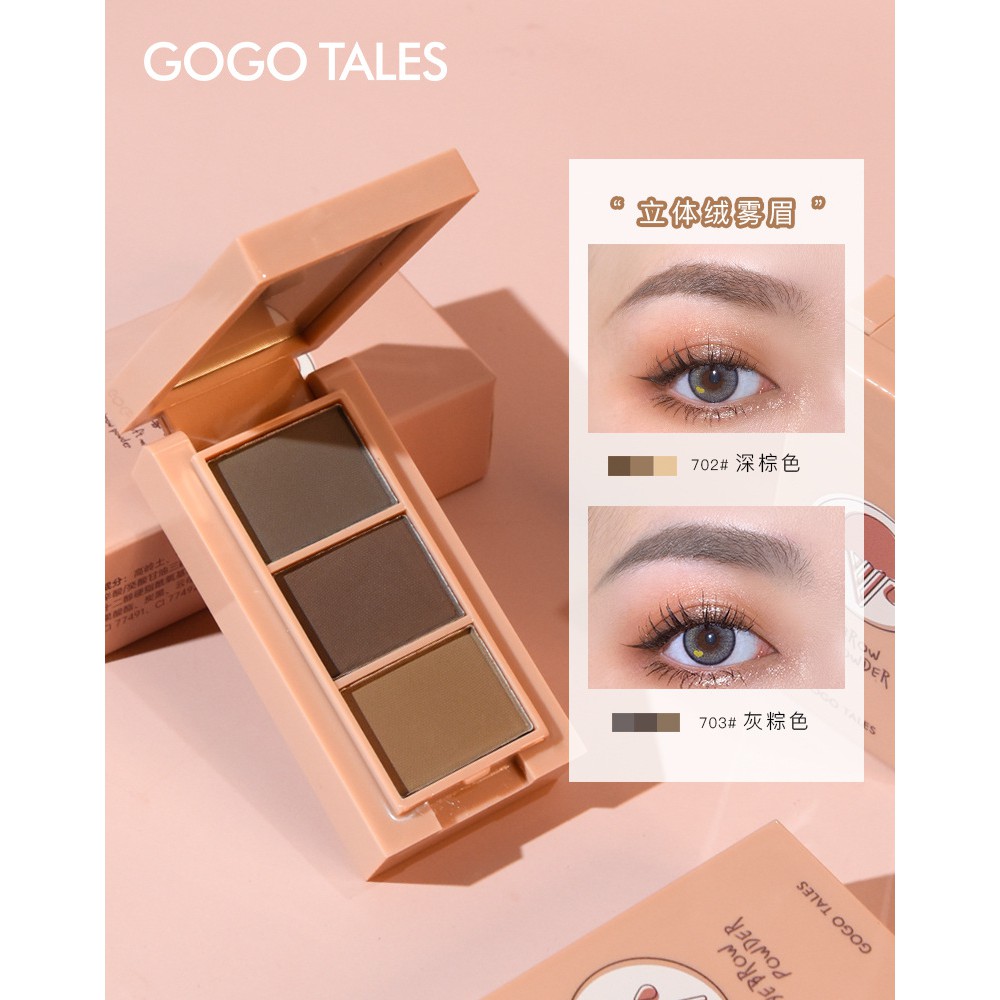 Bột Kẻ Chân Mày GOGOTALES 3 Ô Tự Nhiên Lâu Trôi Natural Soft Mist GT237 + Kèm Cọ Tán [ GOGO TALES ] | BigBuy360 - bigbuy360.vn