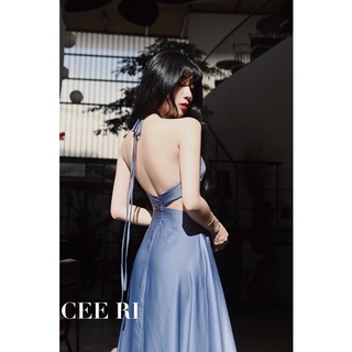 Váy lụa ý cao cấp dáng dài khoét eo cổ yếm - Có đệm ngực ( Ảnh chụp thật - Chính chủ CEE RI )