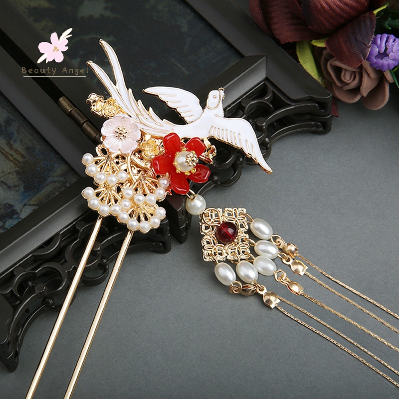 Trâm Cài Tóc Hình Hoa Phối Ngọc Trai Nhân Tạo Phong Cách Hanfu Mới 2021