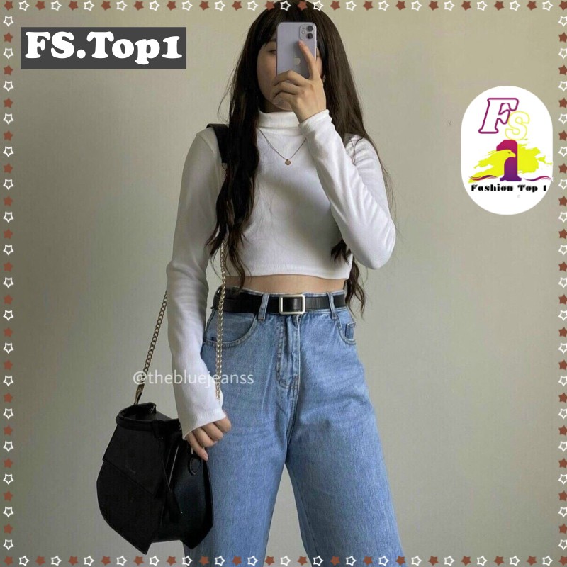 Áo Croptop Cổ Lọ Áo Kiểu Nữ Dáng Áo Croptop Tay Dài Cổ Cao Kiểu Dáng Thanh Lịch Chất Lụa Mịn Mát - FS.Top1