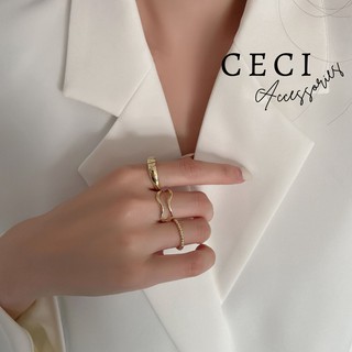 Set nhẫn nữ 3 chiếc basic màu vàng Gold Ceci