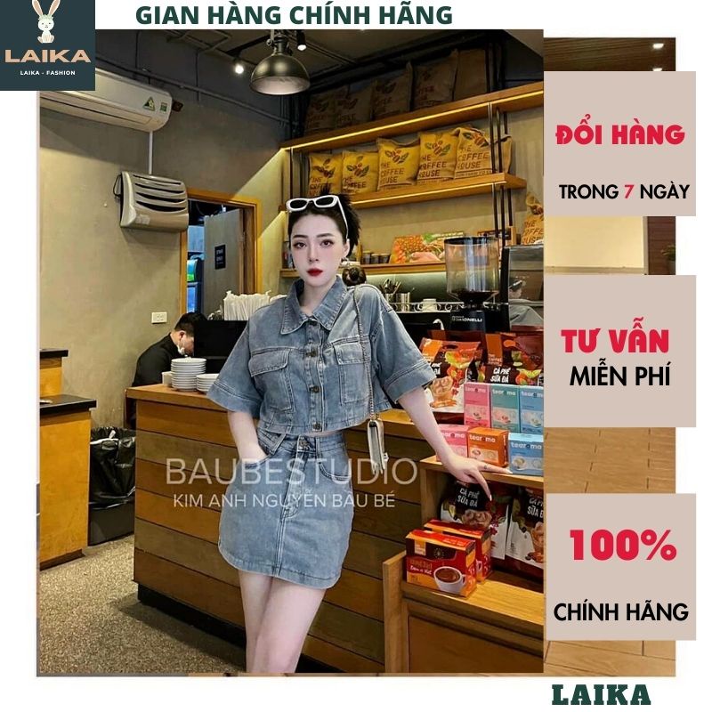 Set jean mix chân váy chất đẹp - Set Bò Denim Cao Cấp Áo Bò Tay Cộc Mix Chân Váy - LAIKA
