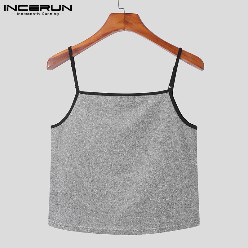 Áo kiểu INCERUN hai dây ôm dáng vừa vặn họa tiết kim sa/ kẻ sọc thời trang mùa hè dành cho nam