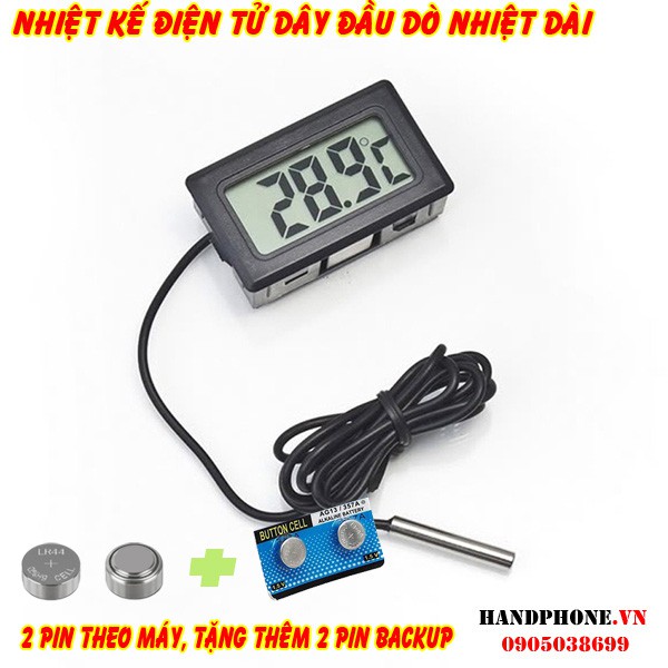 Nhiệt Kế Điện Tử Đo Nhiệt Độ Hiển Thị Số LCD Dây Đầu Dò Nhiệt Độ Dài