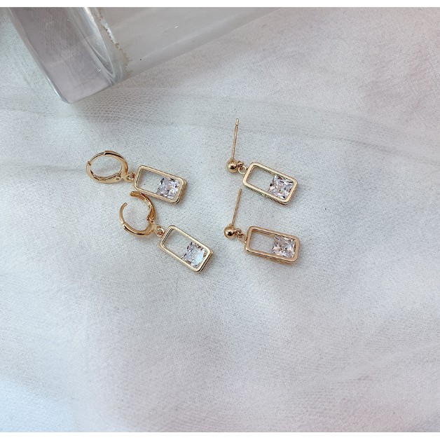 Bông tai Bạc 925 Phong Cách Hàn Quốc - HOA TAI GIỌT NƯỚC VUÔNG ( Cao Cấp )- ẢNH CHỤP THẬT