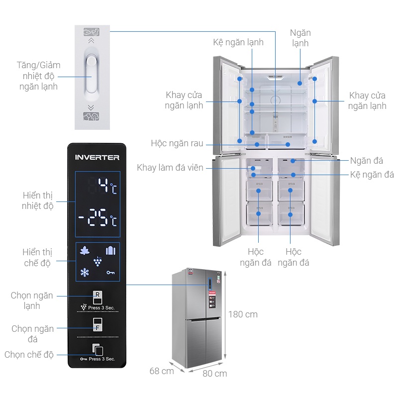 Tủ lạnh Sharp Inverter 401 lít SJ-FXP480V-SL - BẢO HÀNH CHÍNH HÃNG 12 THÁNG TẬN NHÀ