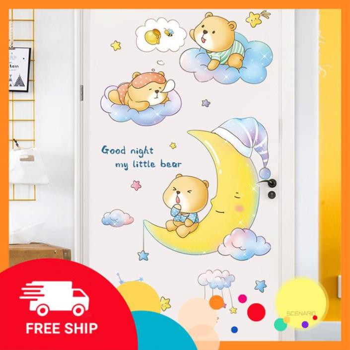 ⚡️𝗙𝗥𝗘𝗘𝗦𝗛𝗜𝗣⚡️ Decal dán tường gấu nhỏ ngủ ngon