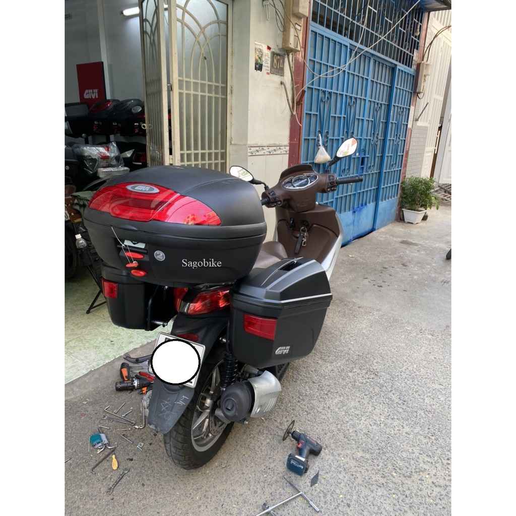 Combo thùng xe Piaggio Medley, thùng sau E450N, cặp thùng hông E22N kèm baga cặp hông, hàng Givi chính hãng, bh 2 năm