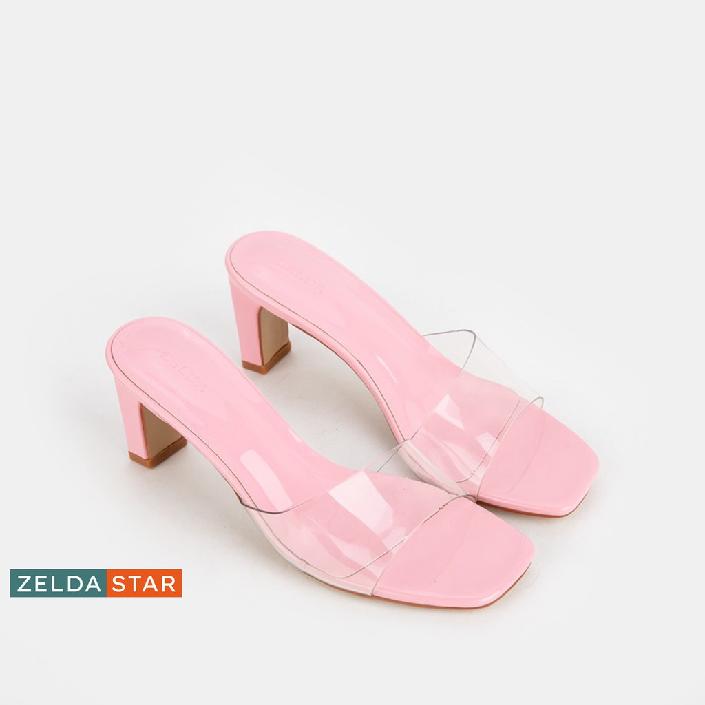 Guốc Zelda Star mũi vuông gót cao 6cm quai trong suốt - GN005820