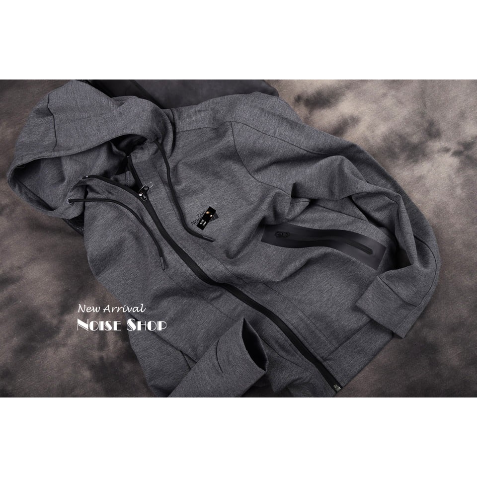 Áo Khoác Nỉ Mũ Ghi Khóa Da