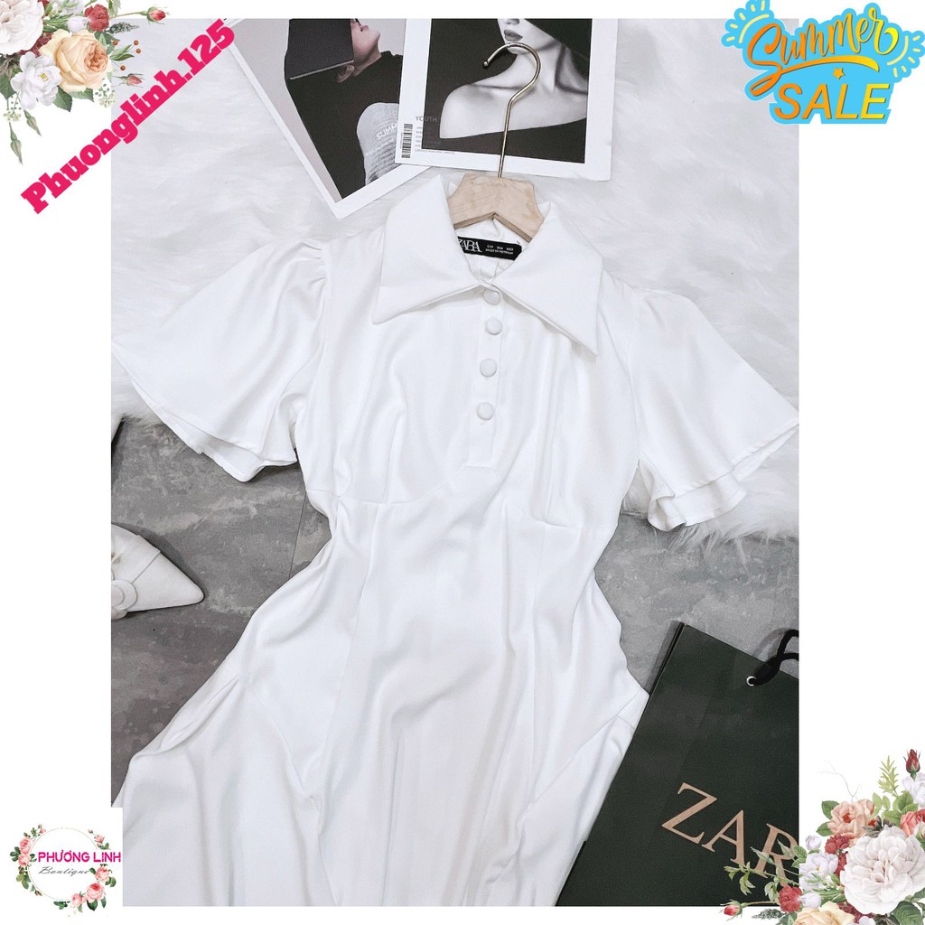 VÁY TRẮNG CỔ LÁ CÚC BỌC TAY XOÈ | BigBuy360 - bigbuy360.vn