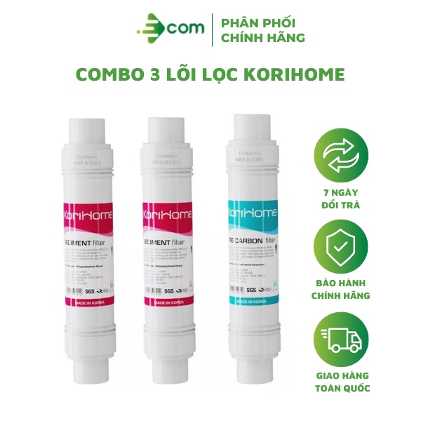 Combo 3 lõi lọc Korihome - 2 lõi Sediment và 1 lõi Pre-Carbon