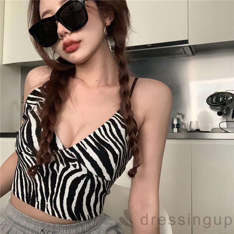 Áo Croptop Cổ Chữ V Họa Tiết Ngựa Vằn Cá Tính Cho Nữ