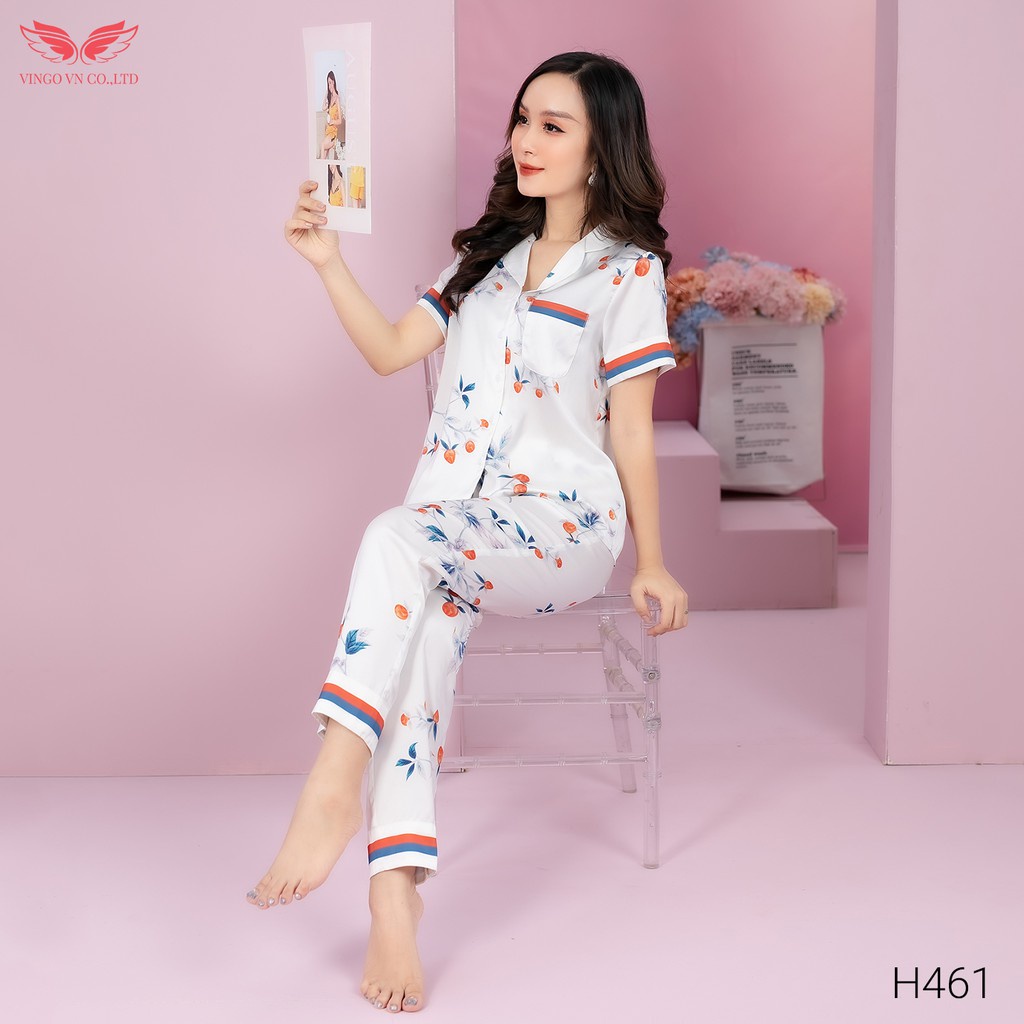 Bộ Đồ Pyjama Mặc Nhà Nữ VINGO Chất Liệu Lụa Pháp Cao Cấp Tay Cộc Quần Dài Họa Tiết Dâu Tây Thanh Lịch H461 VNGO - TCQD | WebRaoVat - webraovat.net.vn