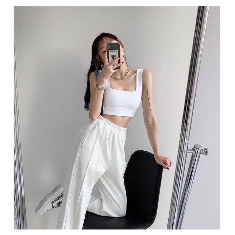 Áo Thun Croptop 2 Dây Bản To Có Đệm