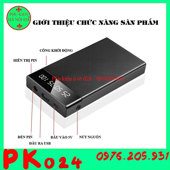 Bộ Nguồn Kích Nổ Ô Tô Khẩn Cấp Siêu Mỏng 12V 10000mAH Dòng Xả 200-400A Kiêm Sạc Dự Phòng