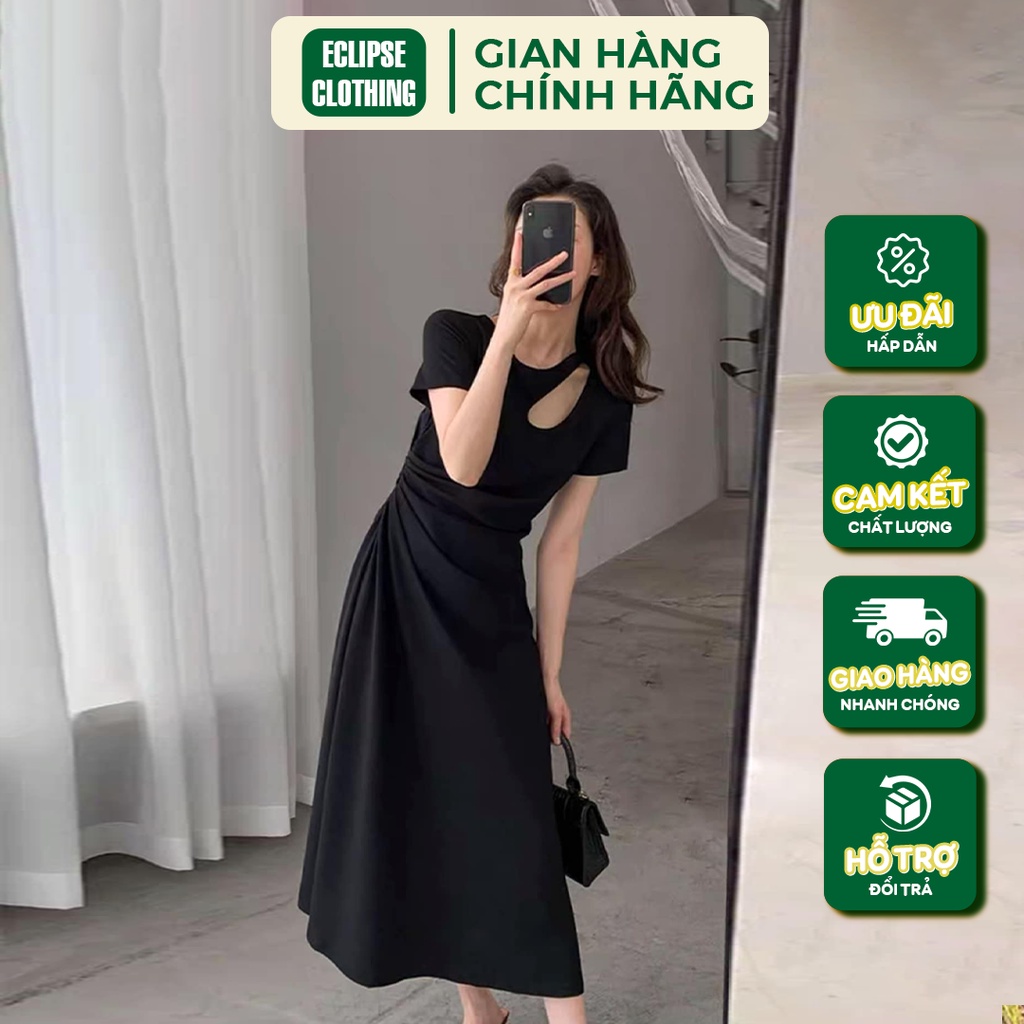 Váy Maxi Dài Khoét Giọt Nước Ngắn Tay Eclipse Clothing Thiết Kế Xếp Ly Eo Tôn Dáng Sang Trọng Thanh Lịch Công Sở