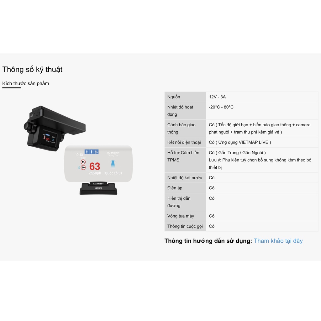 Màn hình HUD Vietmap H2AS Cảnh báo giao thông dẫn đường Vietmap Live