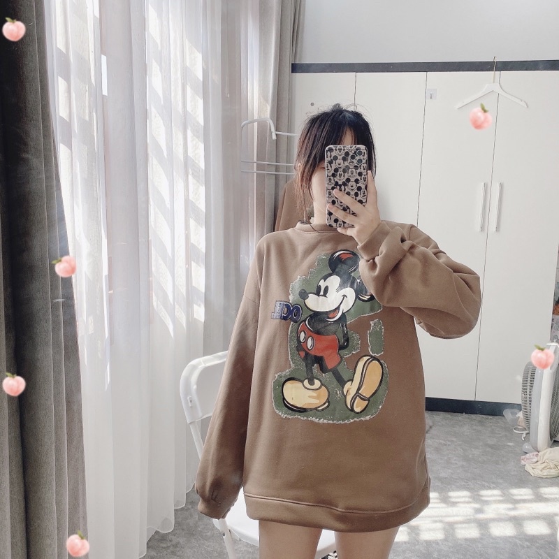 [FREESHIP - HÀNG LOẠI 1] ÁO NỈ MICKY NÂU FORM RỘNG HOT HIT