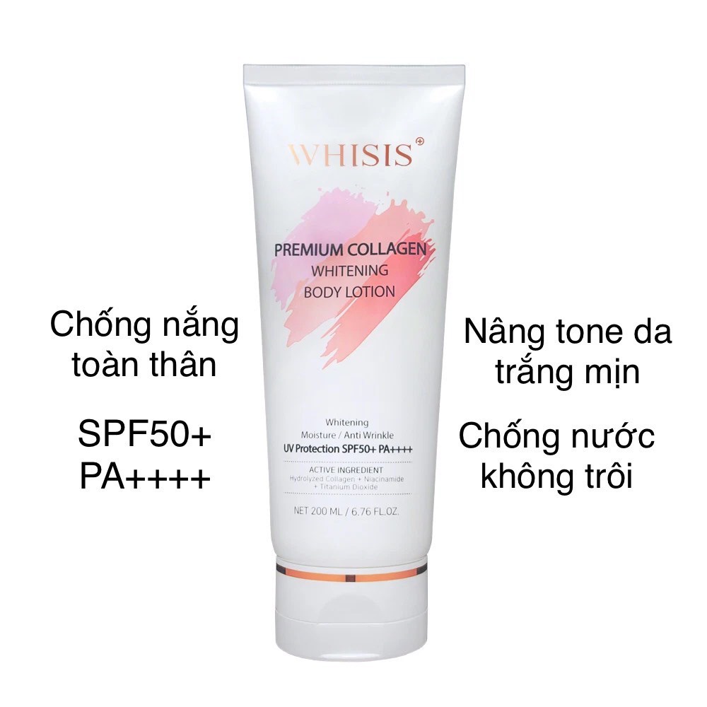 Kem Dưỡng Trắng Da WHISIS Hàn Quốc Premium Collagen Whitening Body Lotion 200ml Trắng Da, Chống Nắng, Nâng Tone Tức Thì